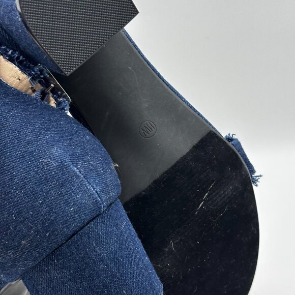 Ashley Stewart Blue Denim Fringe Block Heel Open Toe Sandals Buckle Strap Y2K 11 - Picture 6 of 6